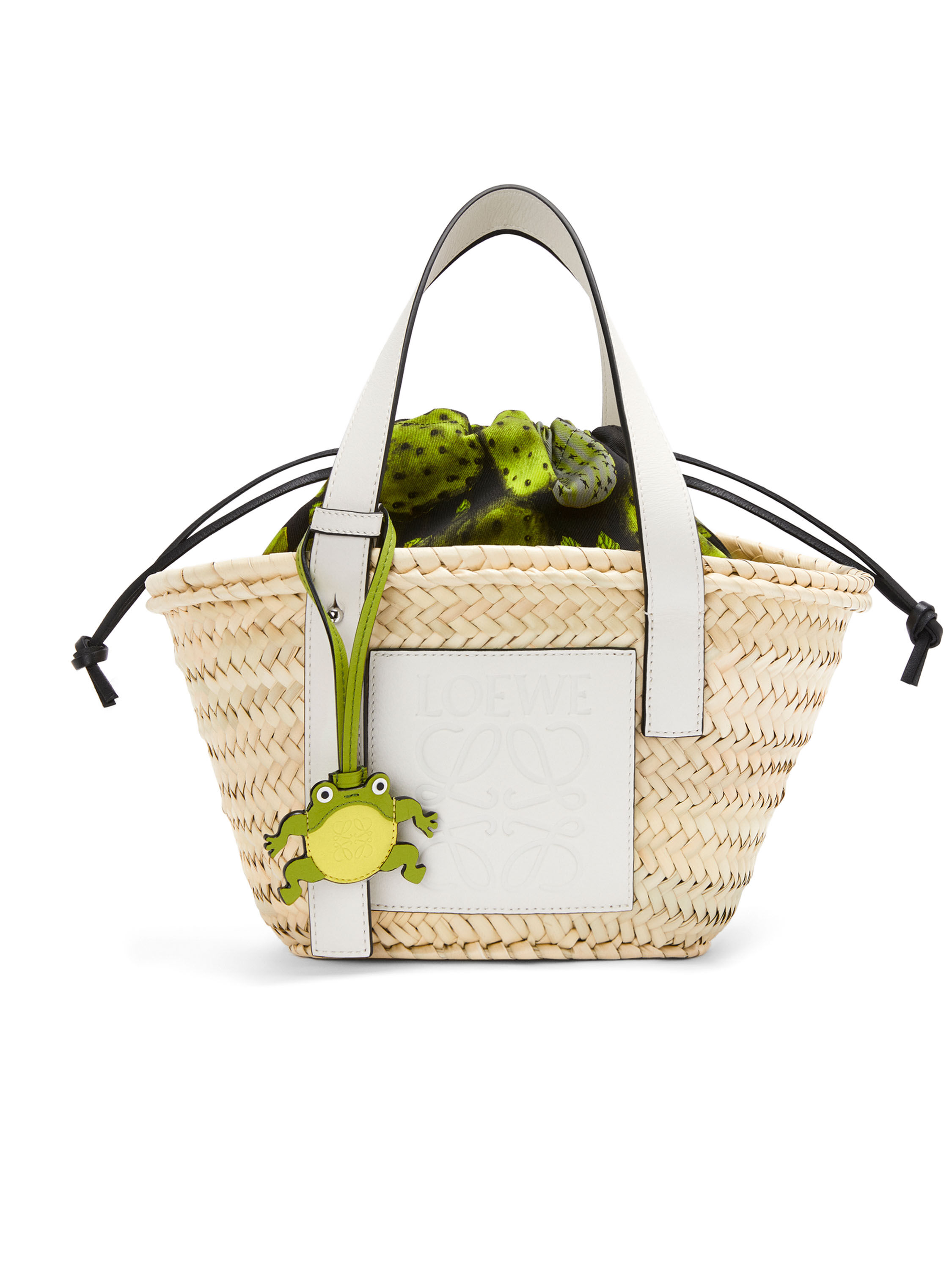 Small Basket bag in palm leaf and calfskin Natural/White - LOEWE
